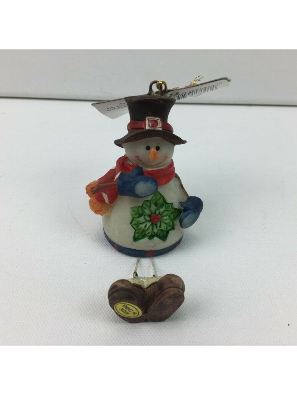 Holiday Seasons Handcrafted Snowman Holly Dangling Shoes Christmas Ornament